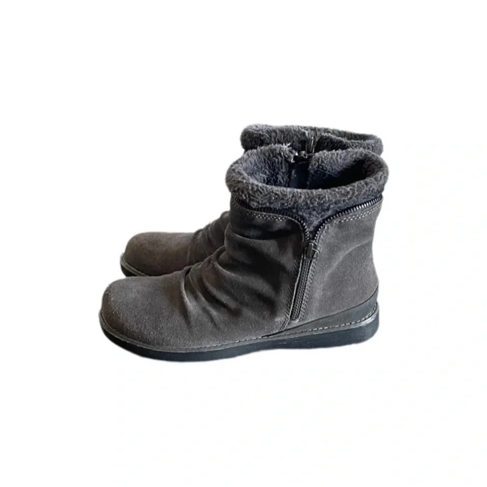 BareTraps Gray Suede Leather Faux Fur Larkspur Women’s Ankle Boots 7M - Picture 2 of 15